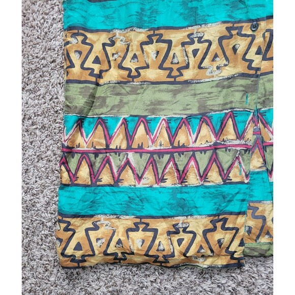 Vintage Moda International Shirt Top Button Up 100% Silk Abstract Tribal Size XS - Picture 4 of 5